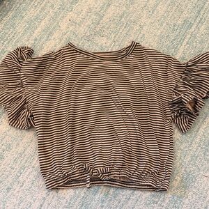Jessica Simpson Black and White Striped Ruffle Sleeve Tee